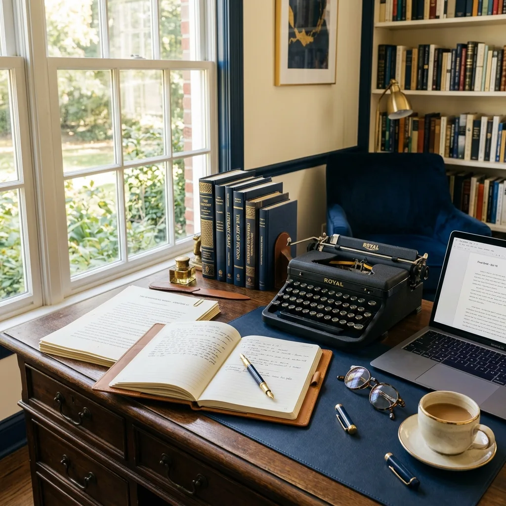 Illustration of a publishing consultant meeting with an author to review a manuscript