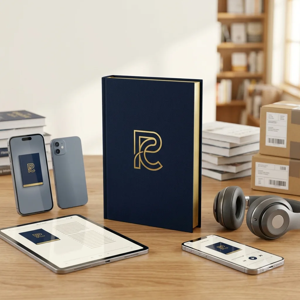 Hardcover, eBook and audiobook icons representing publishing format comparison