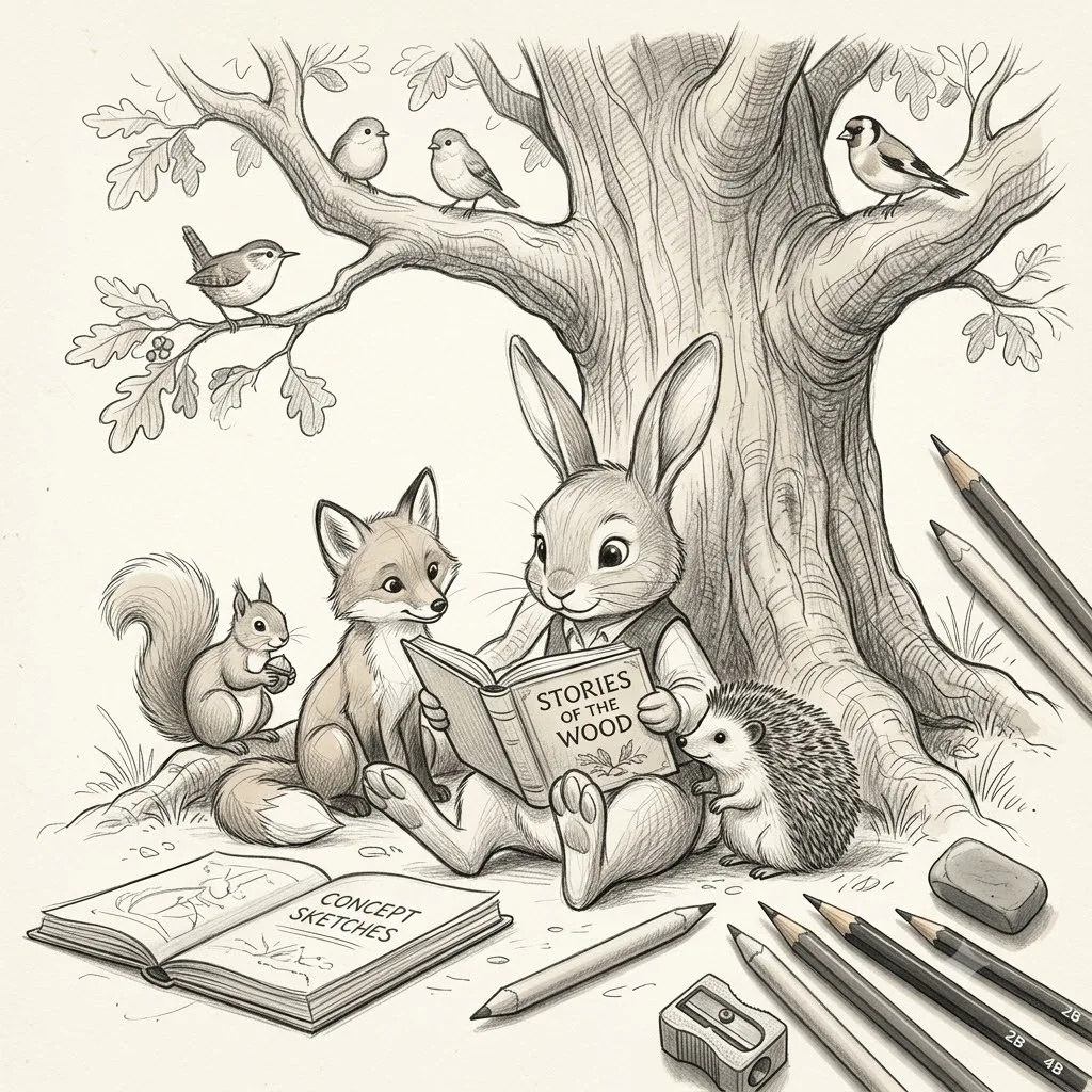 Sample swatch representing the Hand-Drawn Pencil illustration style